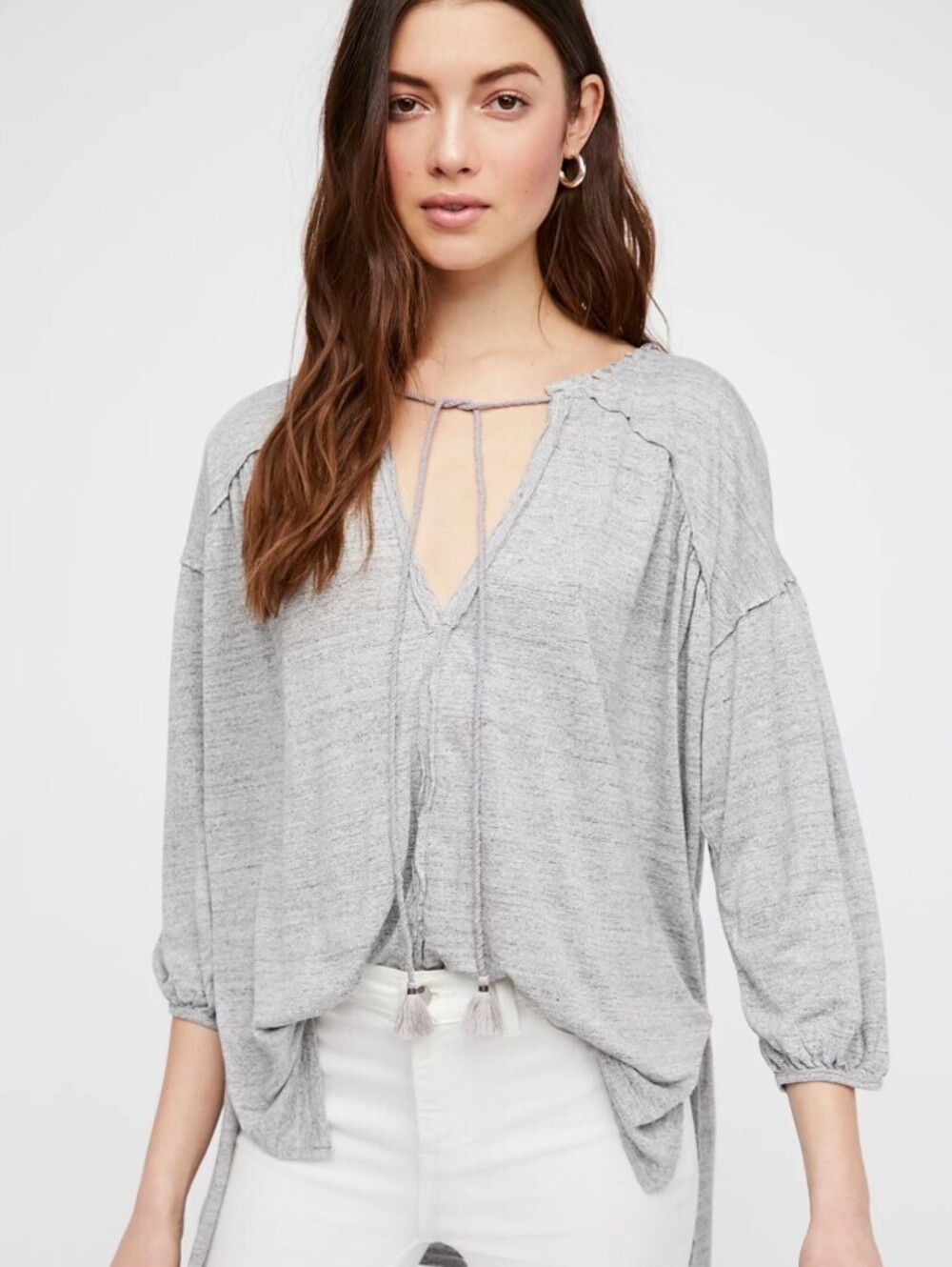We The Free Gray Oversized Just A Henley Front Tie Top - Size - Medium